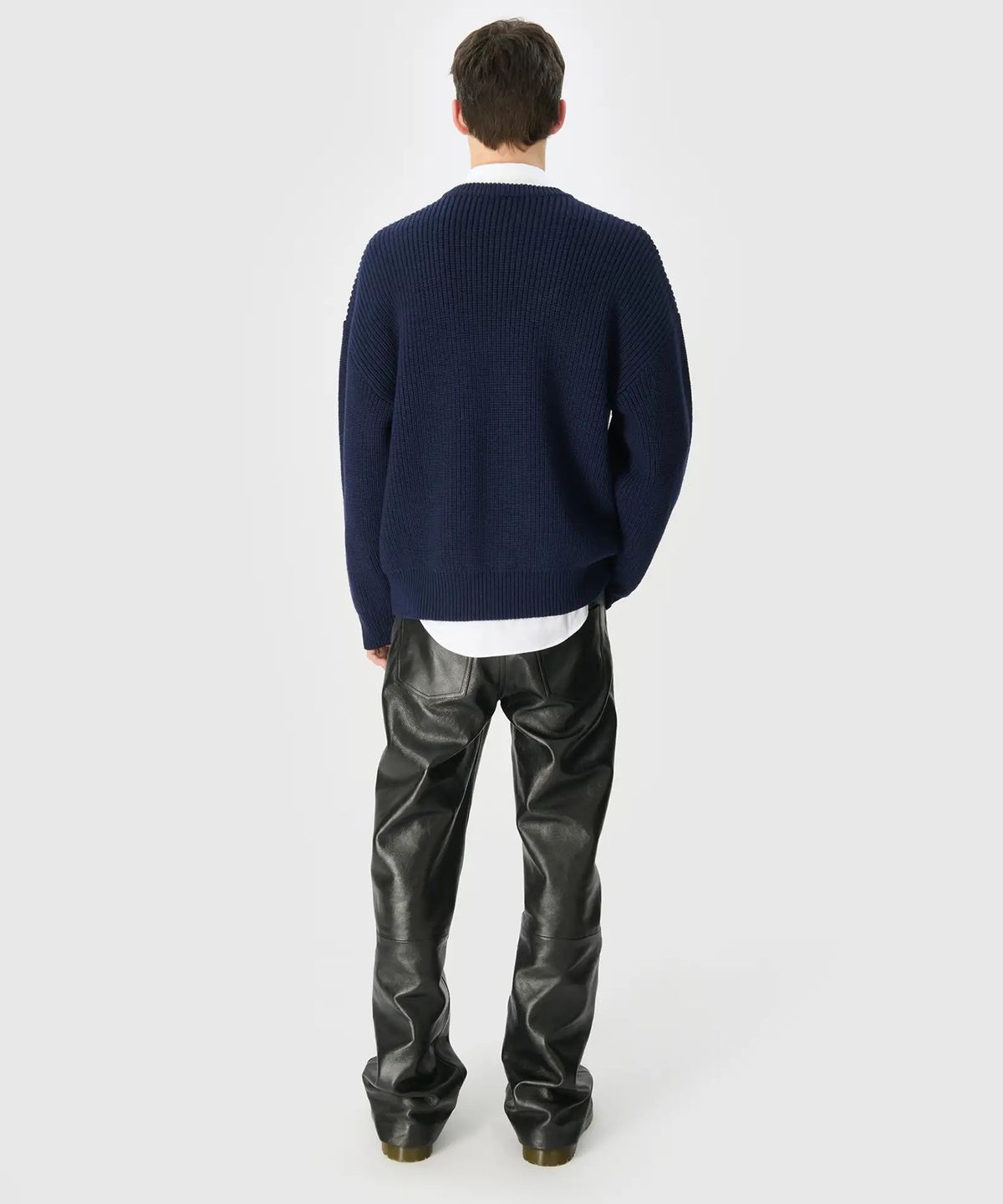 마린 세르(MARINE SERRE) (U) MS 하프 카디건 니트 크루넥 스웨터 네이비 MS HALF CARDIGAN KNIT CREWNECK SWEATER NAVY