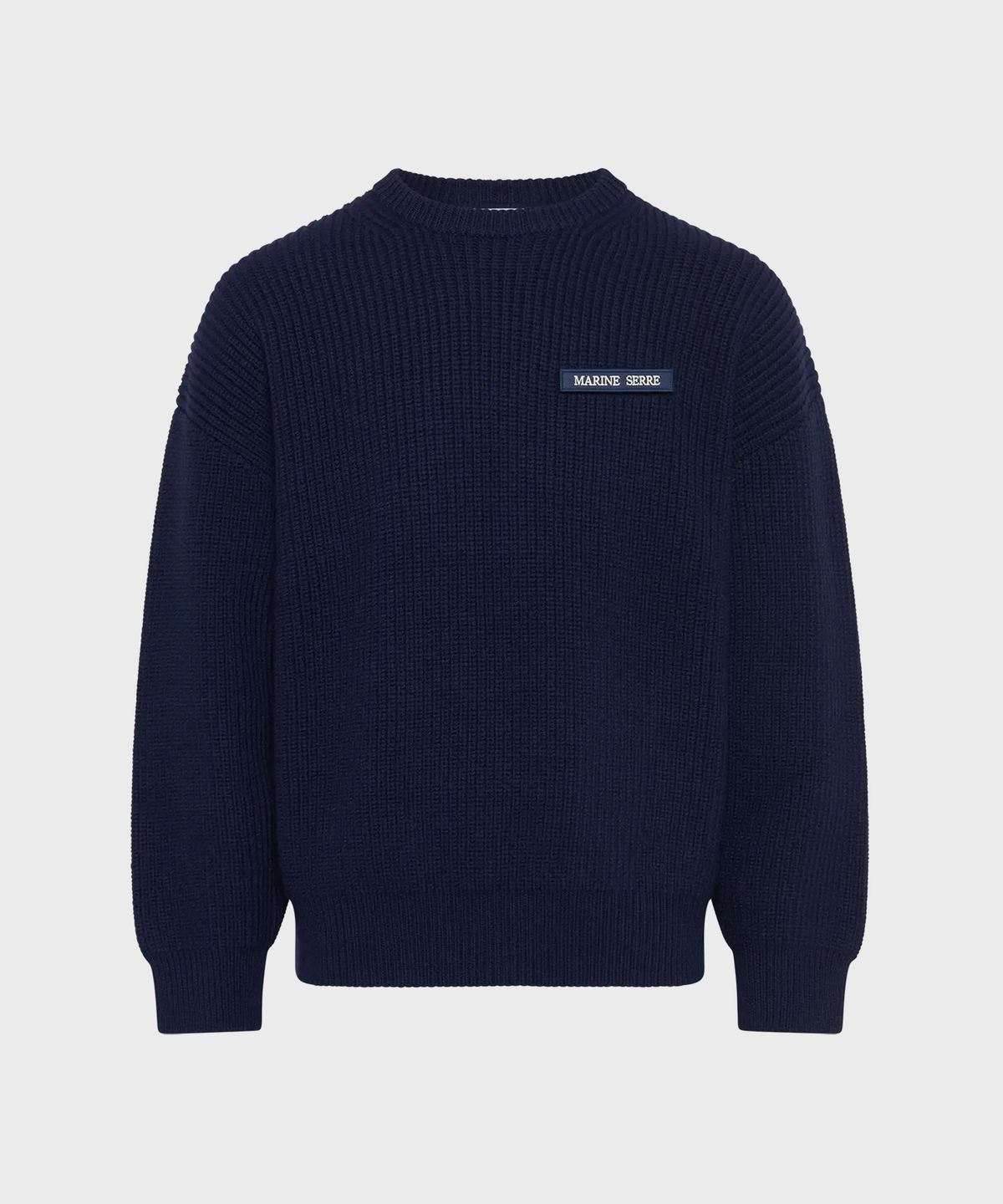 마린 세르(MARINE SERRE) (U) MS 하프 카디건 니트 크루넥 스웨터 네이비 MS HALF CARDIGAN KNIT CREWNECK SWEATER NAVY