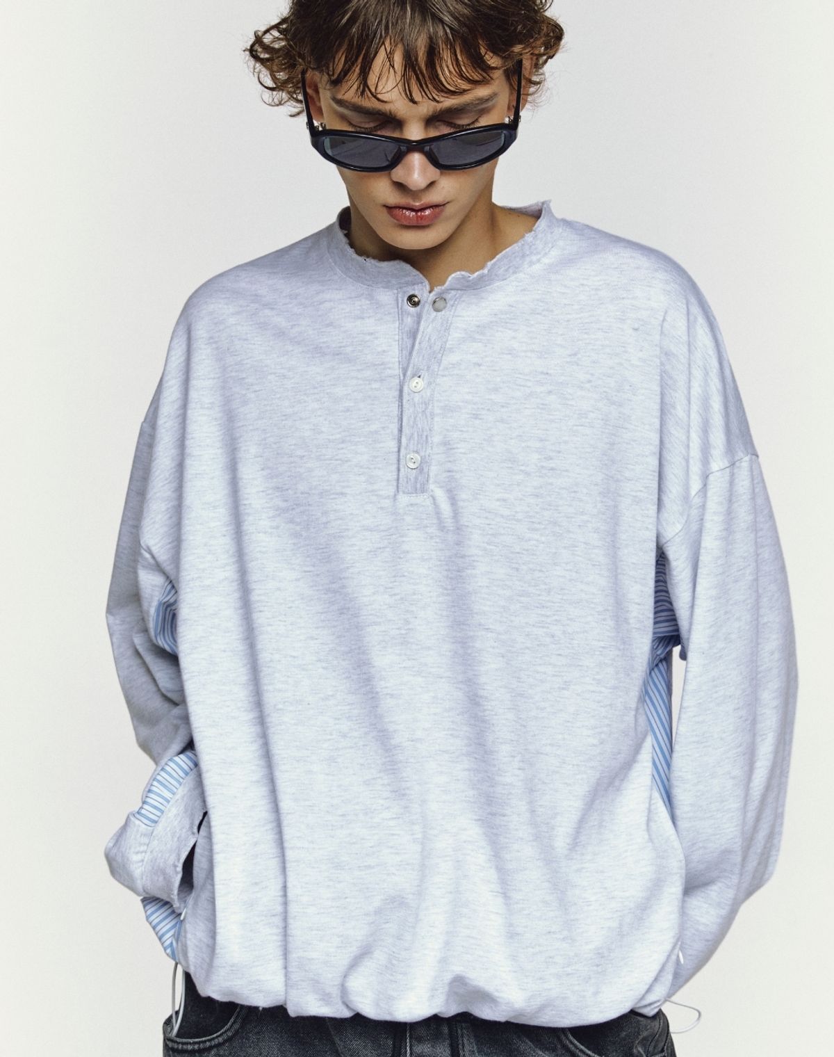 오디너리피플(ORDINARY PEOPLE) RE : RECONSTRUCTED STRIPE PANEL HENLEY [MELANGE]