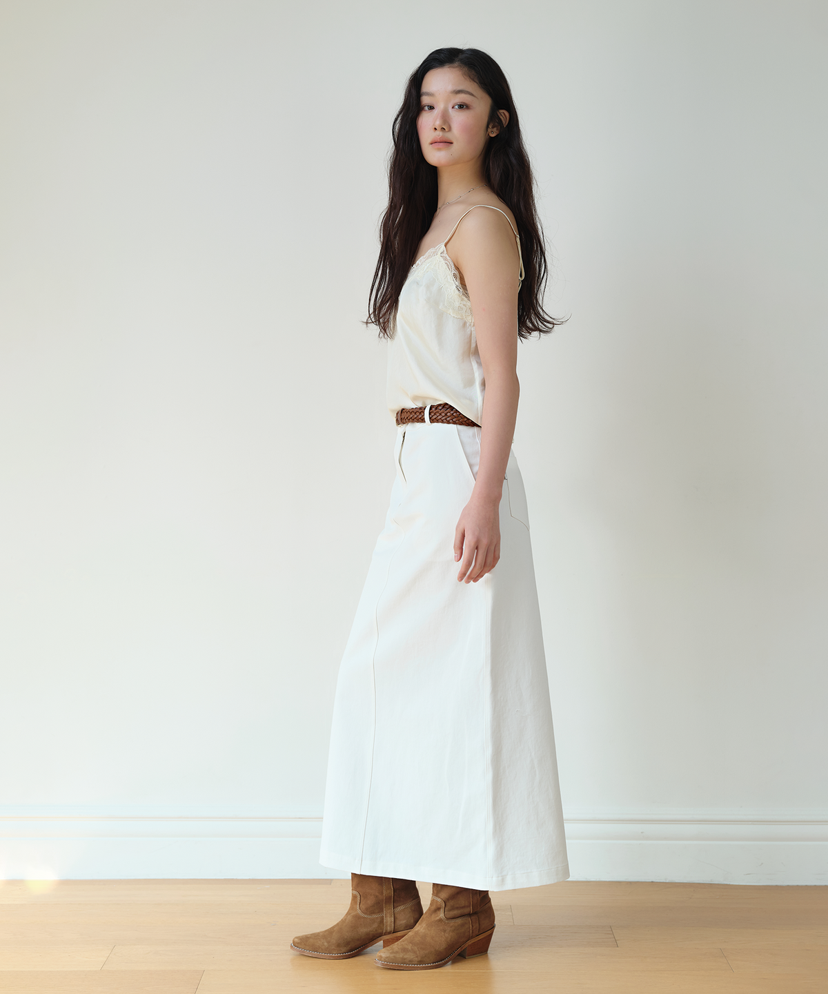 홈바디띵즈(HOMEBODY THINGS) Cotton Slit Long Skirt (IVORY)