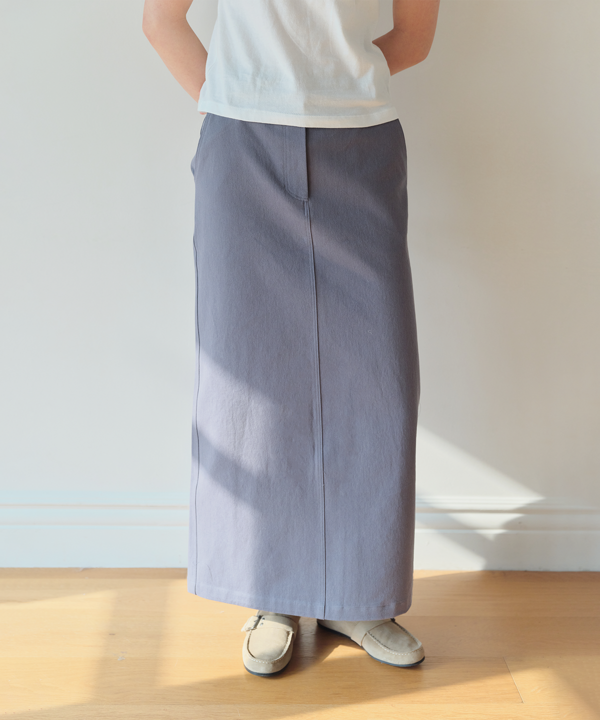 홈바디띵즈(HOMEBODY THINGS) Cotton Slit Long Skirt (DUSTY BLUE)