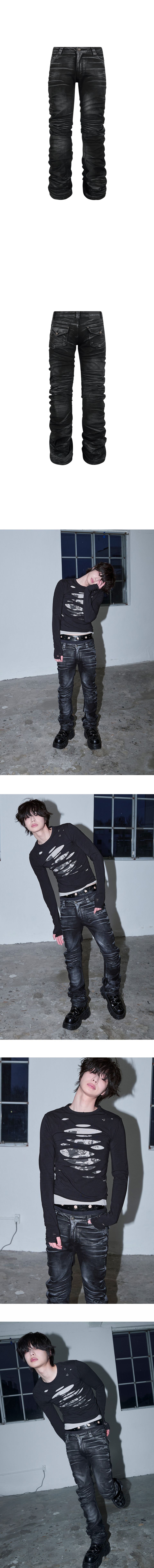 MUSINSA公式 | LECYTO Shadow Washed Curved Denim Pants_[Black]