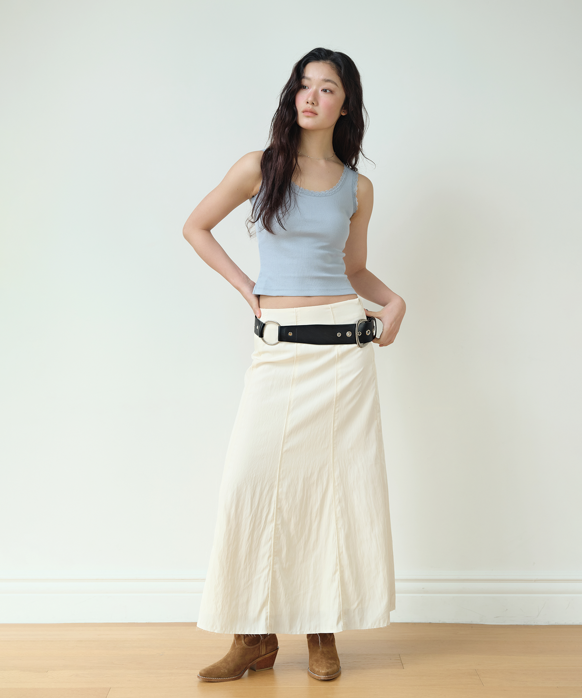 홈바디띵즈(HOMEBODY THINGS) Classic Panel Midi Skirt (IVORY)