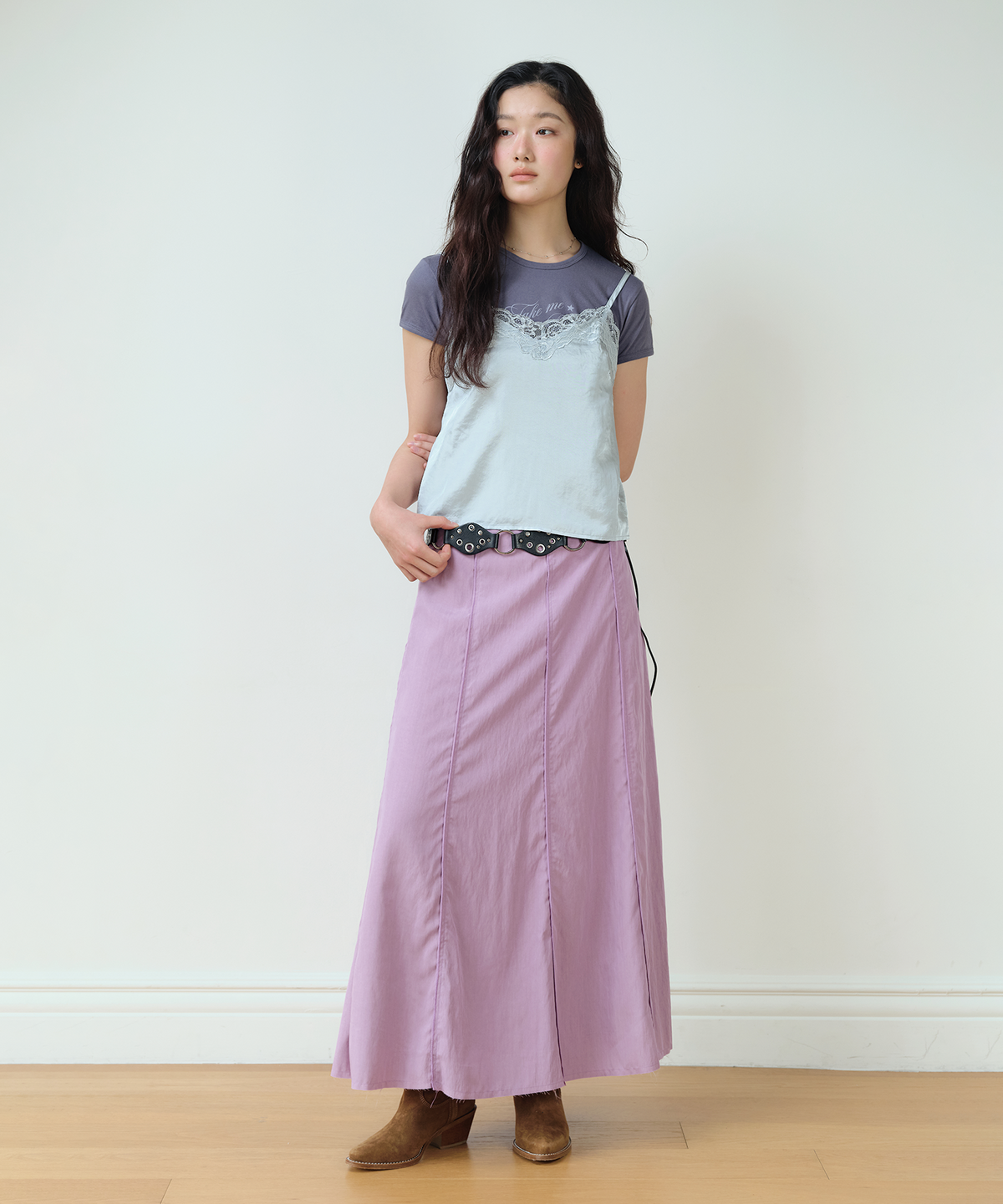 홈바디띵즈(HOMEBODY THINGS) Classic Panel Midi Skirt (DUSTY LILAC)