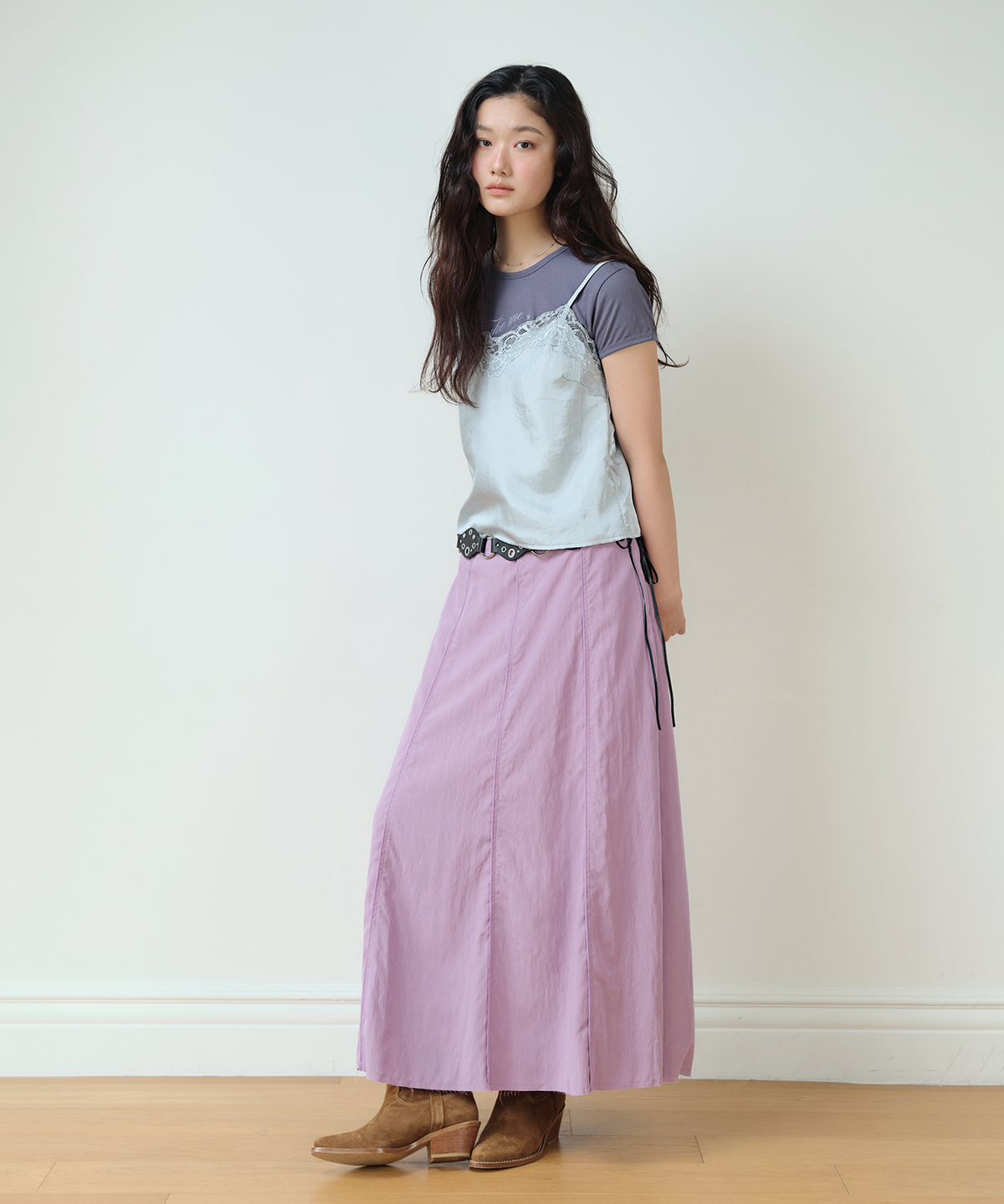 홈바디띵즈(HOMEBODY THINGS) Classic Panel Midi Skirt (DUSTY LILAC)