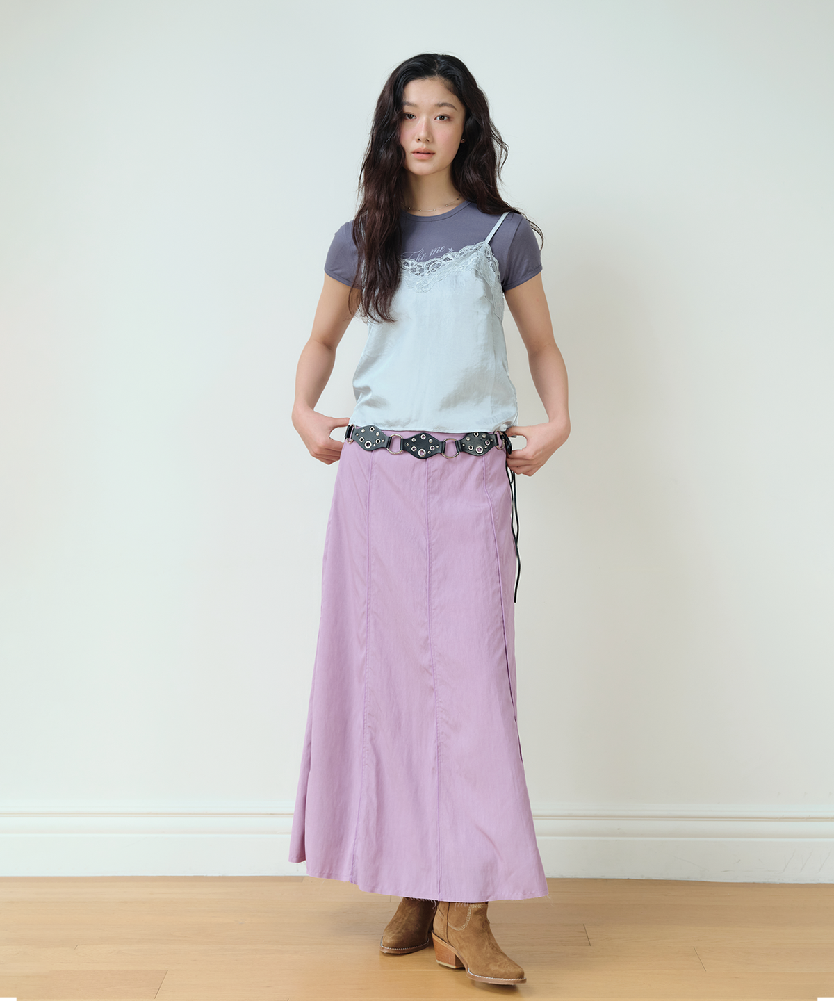 홈바디띵즈(HOMEBODY THINGS) Classic Panel Midi Skirt (DUSTY LILAC)