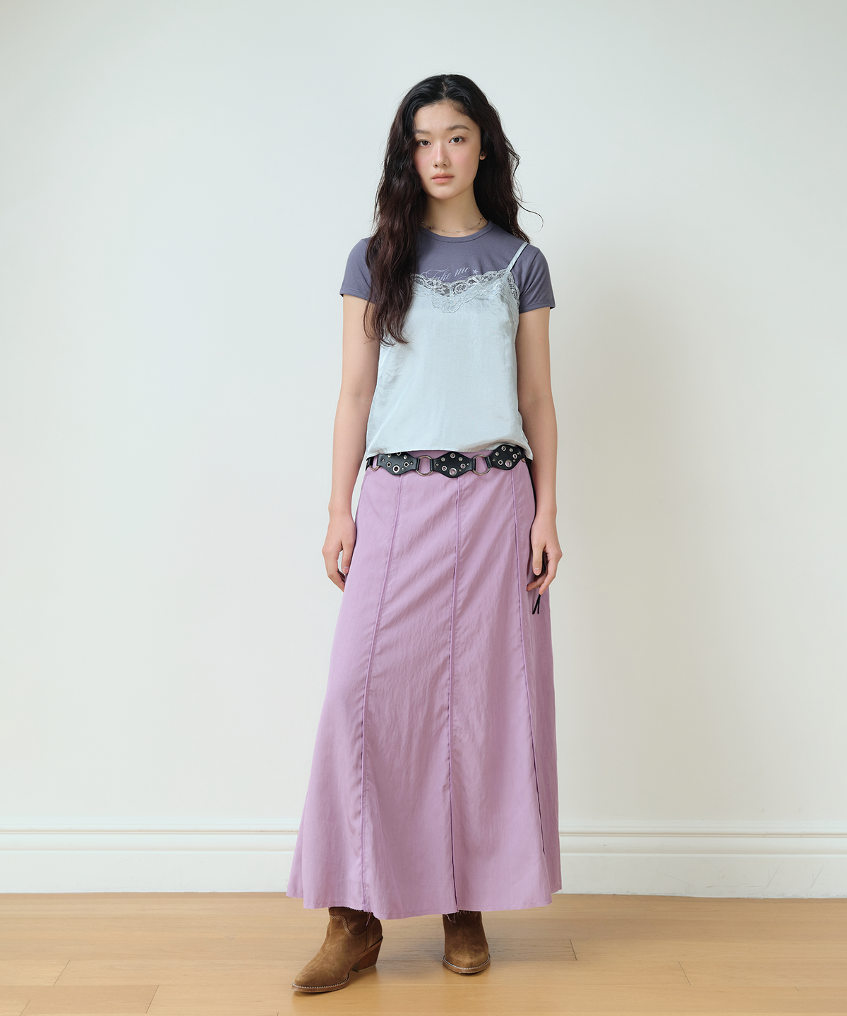 홈바디띵즈(HOMEBODY THINGS) Classic Panel Midi Skirt (DUSTY LILAC)