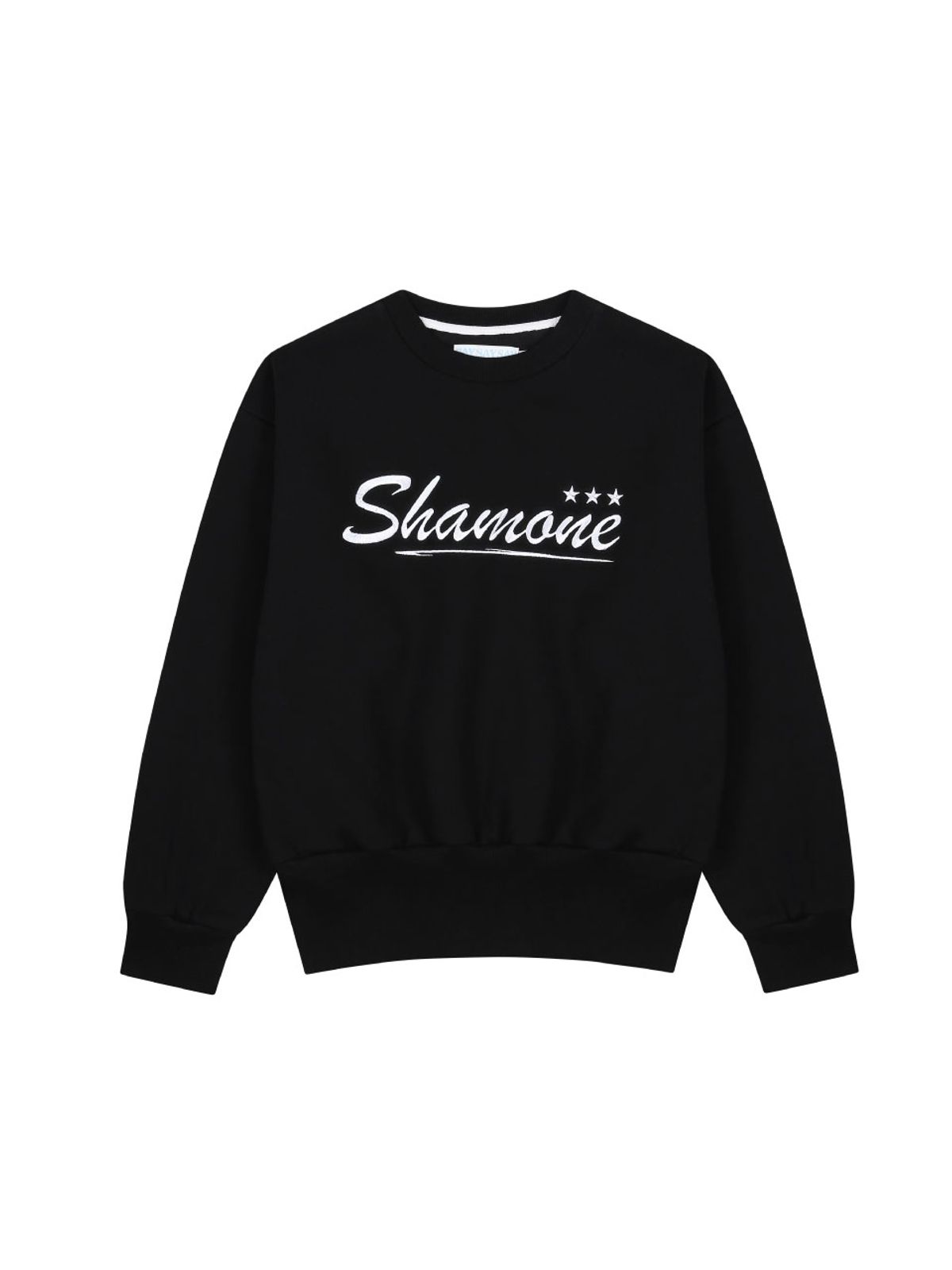 세이세이세이(SAYSAYSAY) 덤블워싱 SHAMONE 풀자수 스웨트 셔츠 블랙