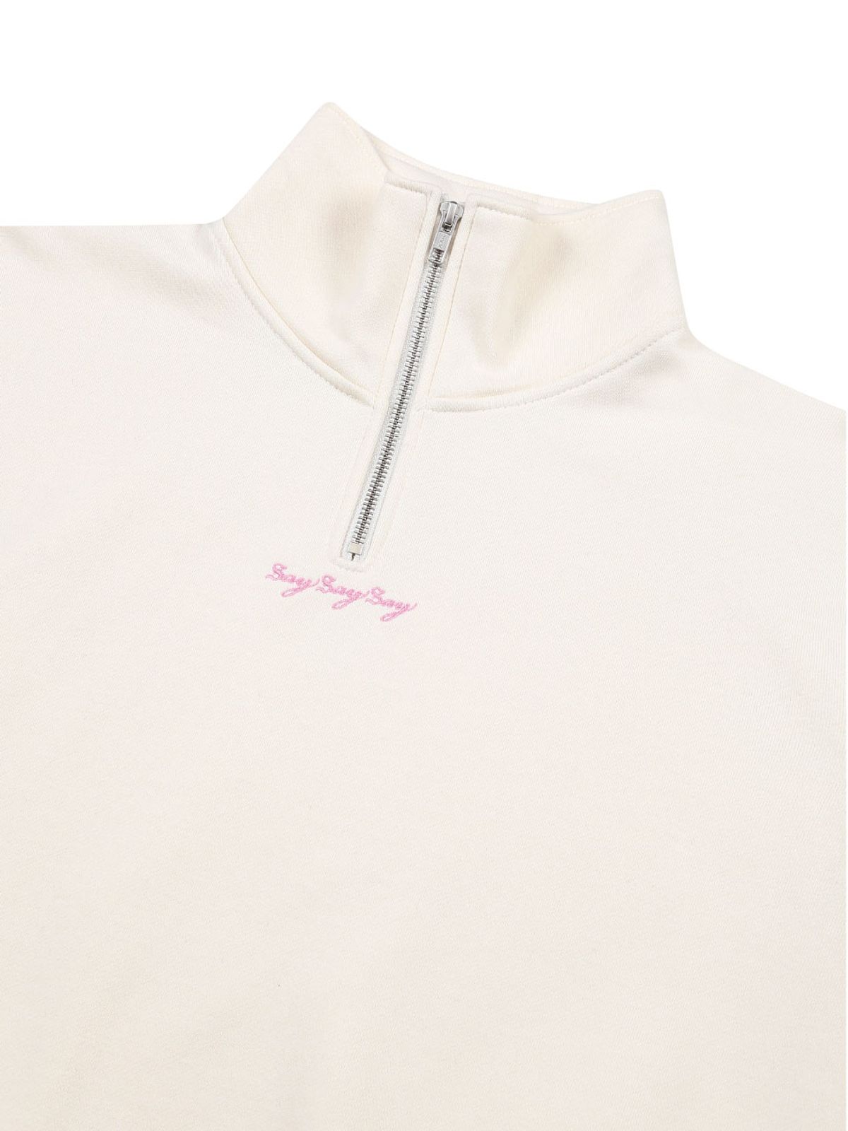 세이세이세이(SAYSAYSAY) 26SS 하프집업 로고 자수 니티드 스웨트 셔츠 아이보리
