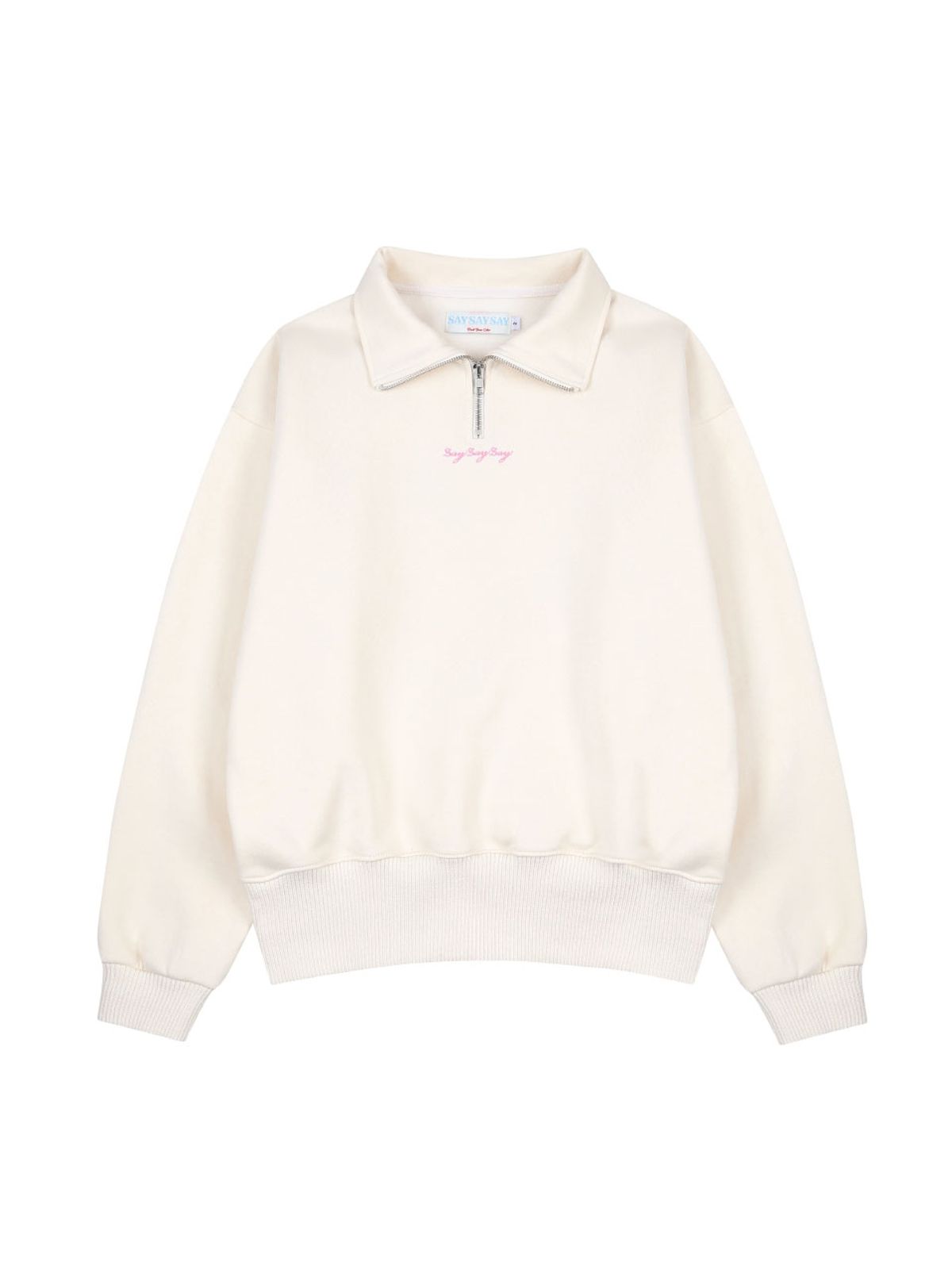 세이세이세이(SAYSAYSAY) 26SS 하프집업 로고 자수 니티드 스웨트 셔츠 아이보리