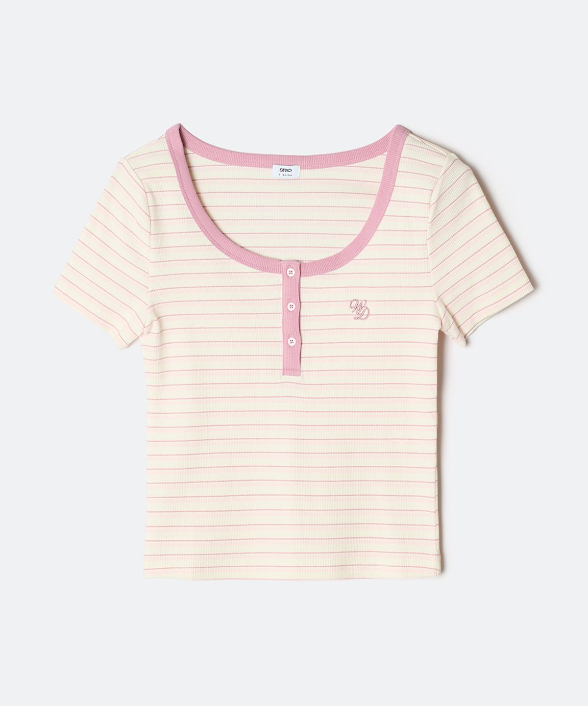 스파오(SPAO) 멀티 스트라이프 헨리넥 반팔티_SPRPG25G50