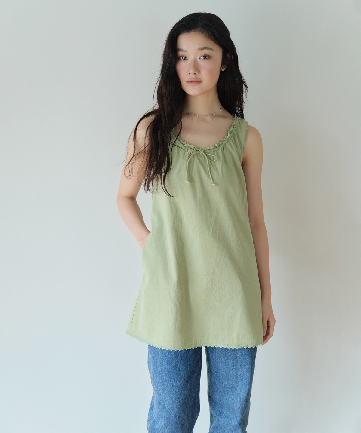 홈바디띵즈(HOMEBODY THINGS) Lace Sleeveless Dress (GREEN)