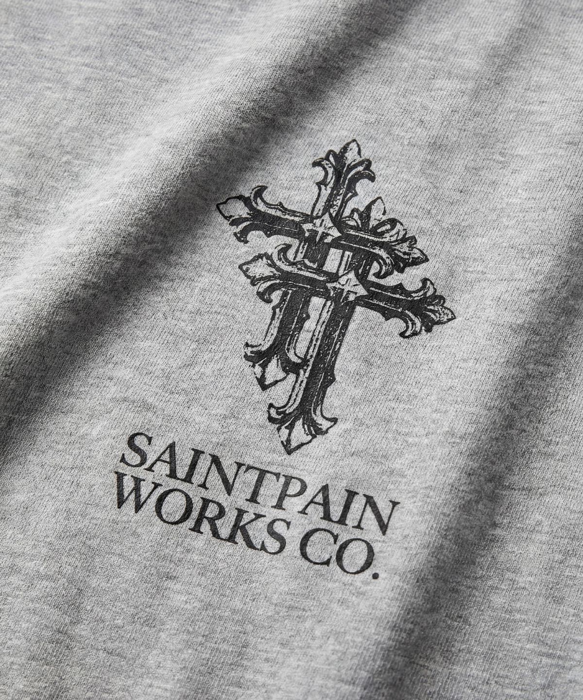 세인트페인(SAINTPAIN) SP 더블 크로스 헤비웨이트 크롭 롱슬리브 멜란지그레이