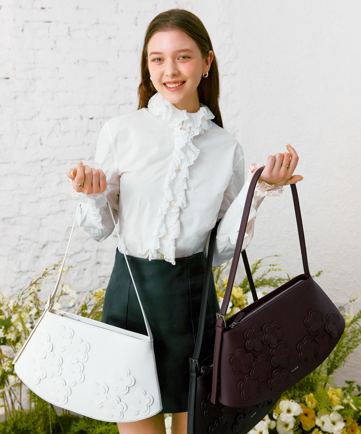 끌라베(CLAVE) 미아 플라워 버건디 토트백 (MIA FLOWER BrurgundyTote Bag)