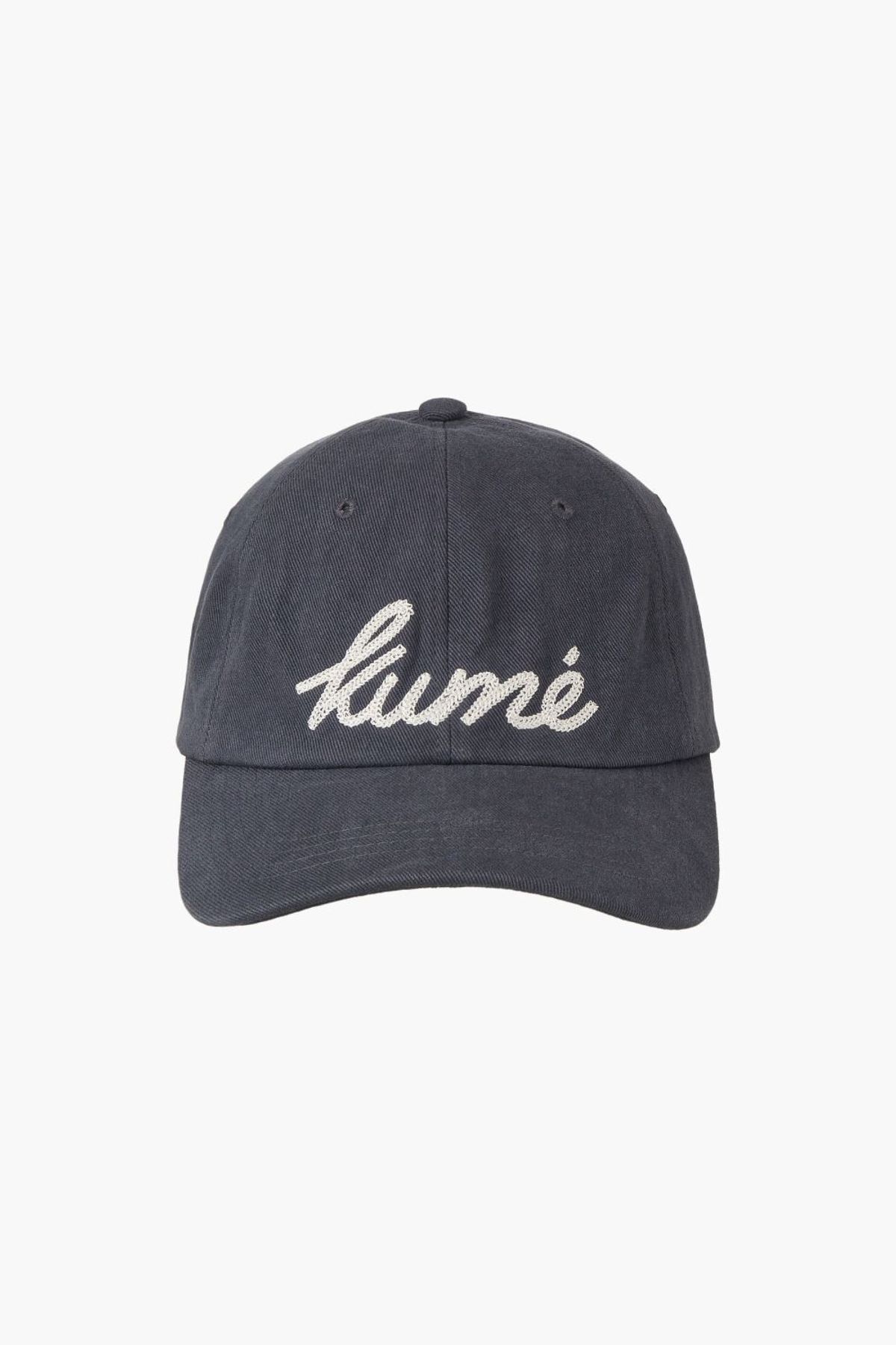 쿠메(KUMÉ) Chain Logo Vintage Ball Cap, Blue Gray