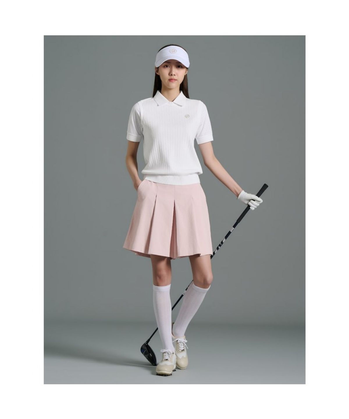 빈폴골프(BEANPOLE GOLF) [B_under] 여성 니트 하이브리드 칼라 반소매 티셔츠 - 화이트