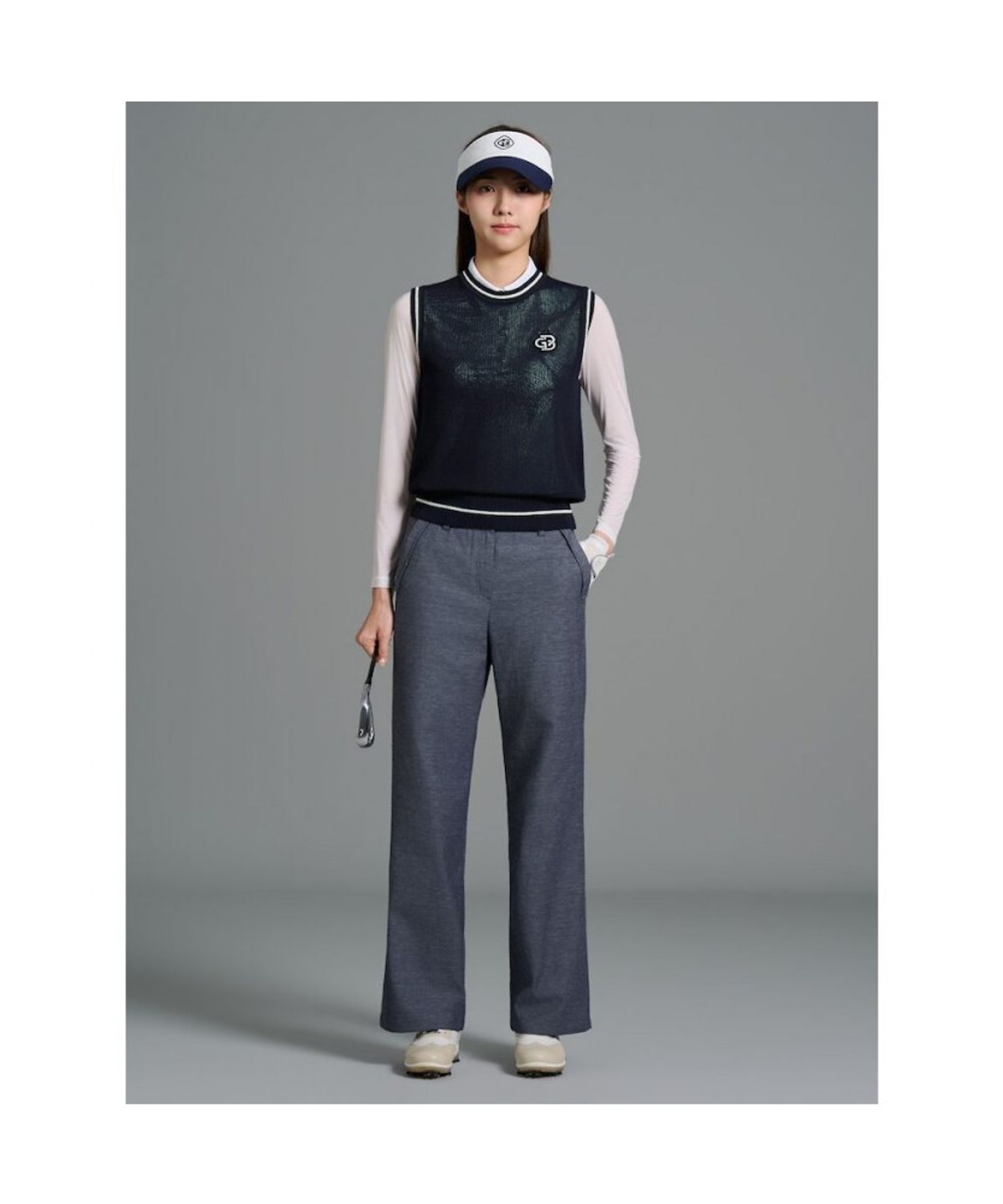 빈폴골프(BEANPOLE GOLF) 여성 투톤 와이드 팬츠 - 네이비