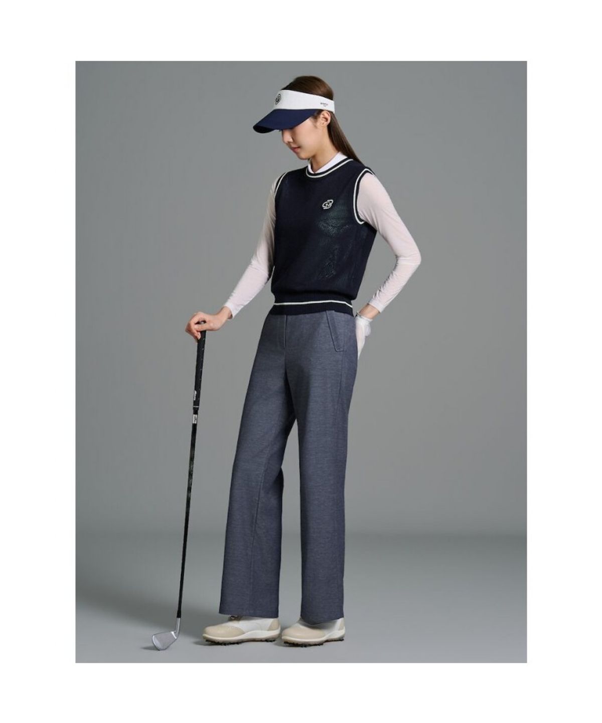 빈폴골프(BEANPOLE GOLF) 여성 투톤 와이드 팬츠 - 네이비