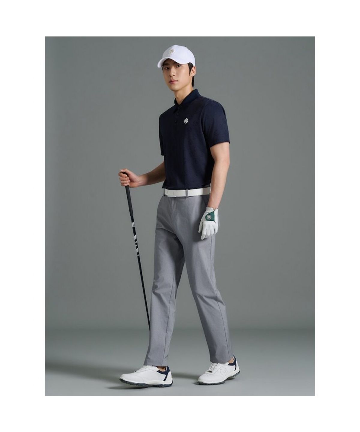 빈폴골프(BEANPOLE GOLF) [HERITAGE] 남성 자가드 반소매 티셔츠 - 네이비