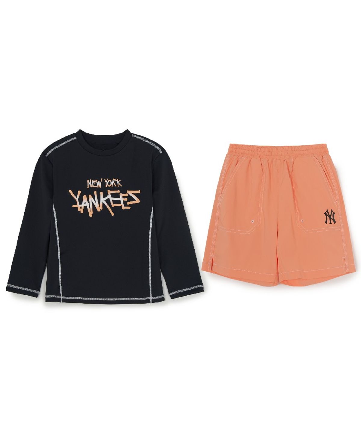 엠엘비 키즈(MLB KIDS) 스트릿 티셔츠 래쉬가드 보드쇼츠 세트 NY (Black)
