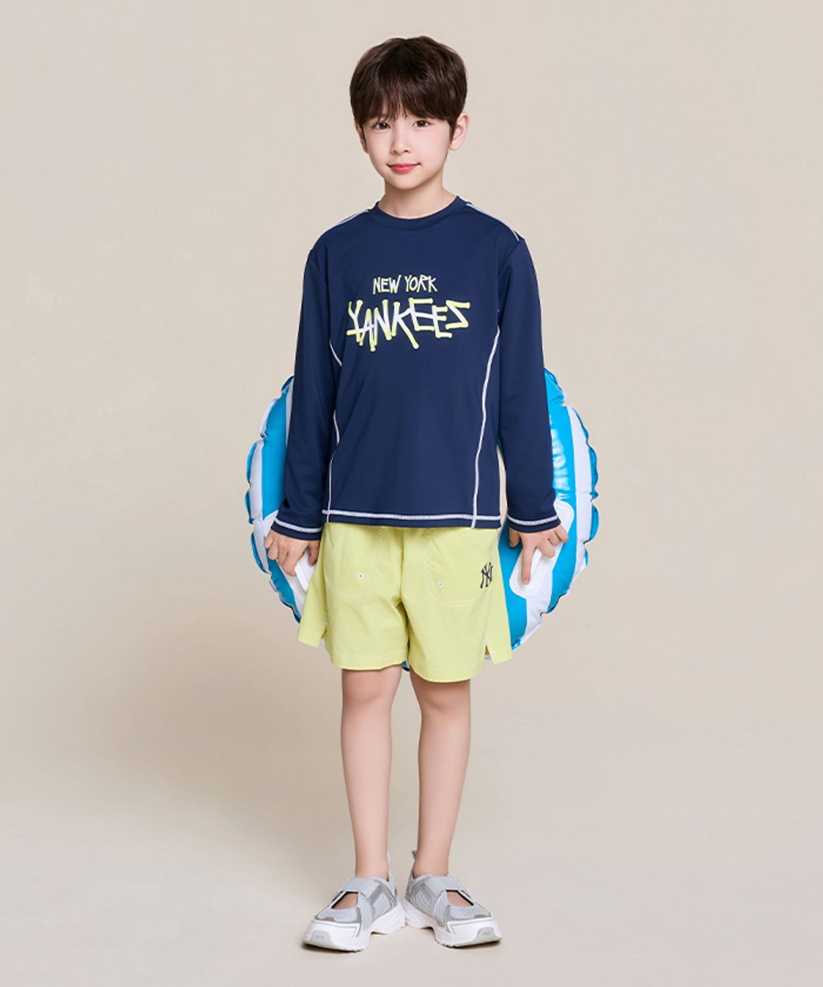 엠엘비 키즈(MLB KIDS) 스트릿 티셔츠 래쉬가드 보드쇼츠 세트 NY (Navy)