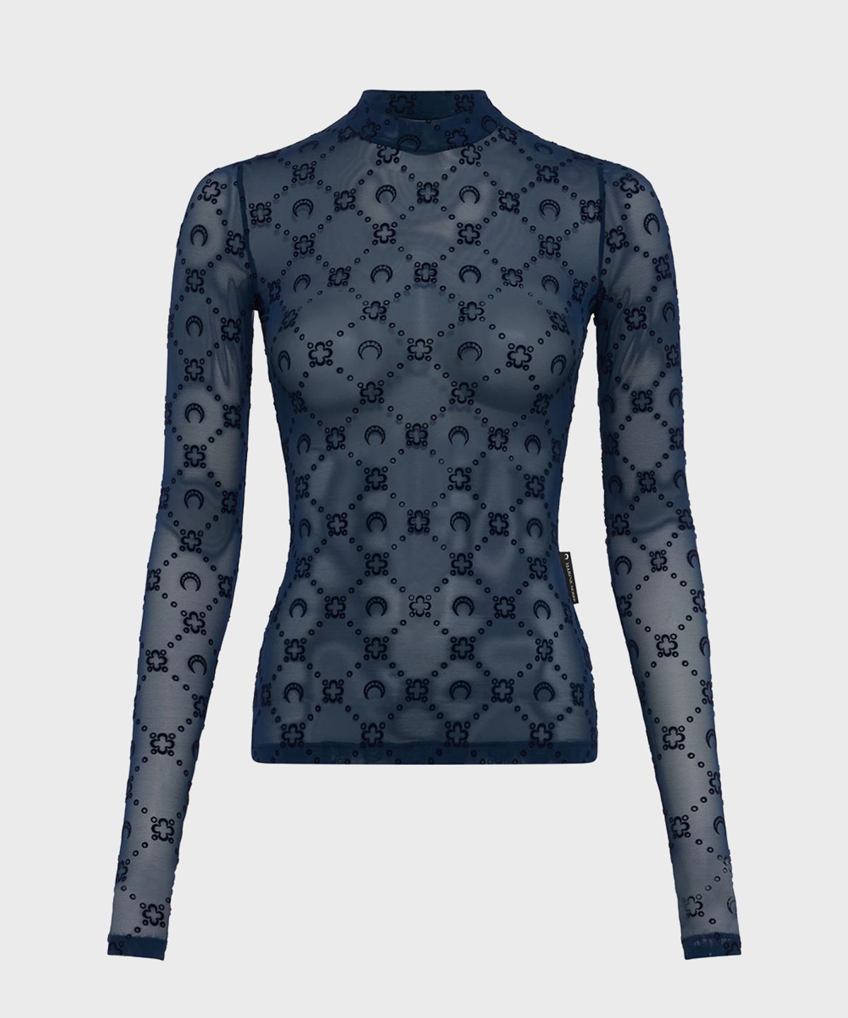 마린 세르(MARINE SERRE) (W) 무노그램 메쉬 플록 롱슬리브 하이넥 탑 네이비 MOONOGRAM MESH FLOCK LS HIGHNECK TOP BL90 NAVY