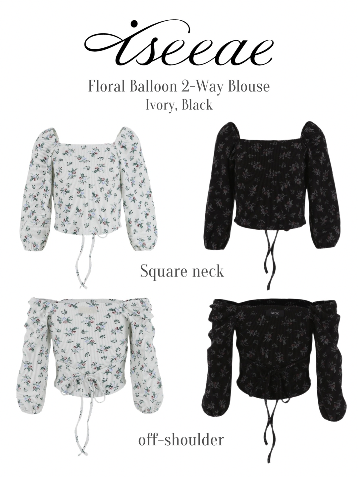 아이씨에(ISEEAE) Floral Balloon 2-Way Blouse (Ivory)