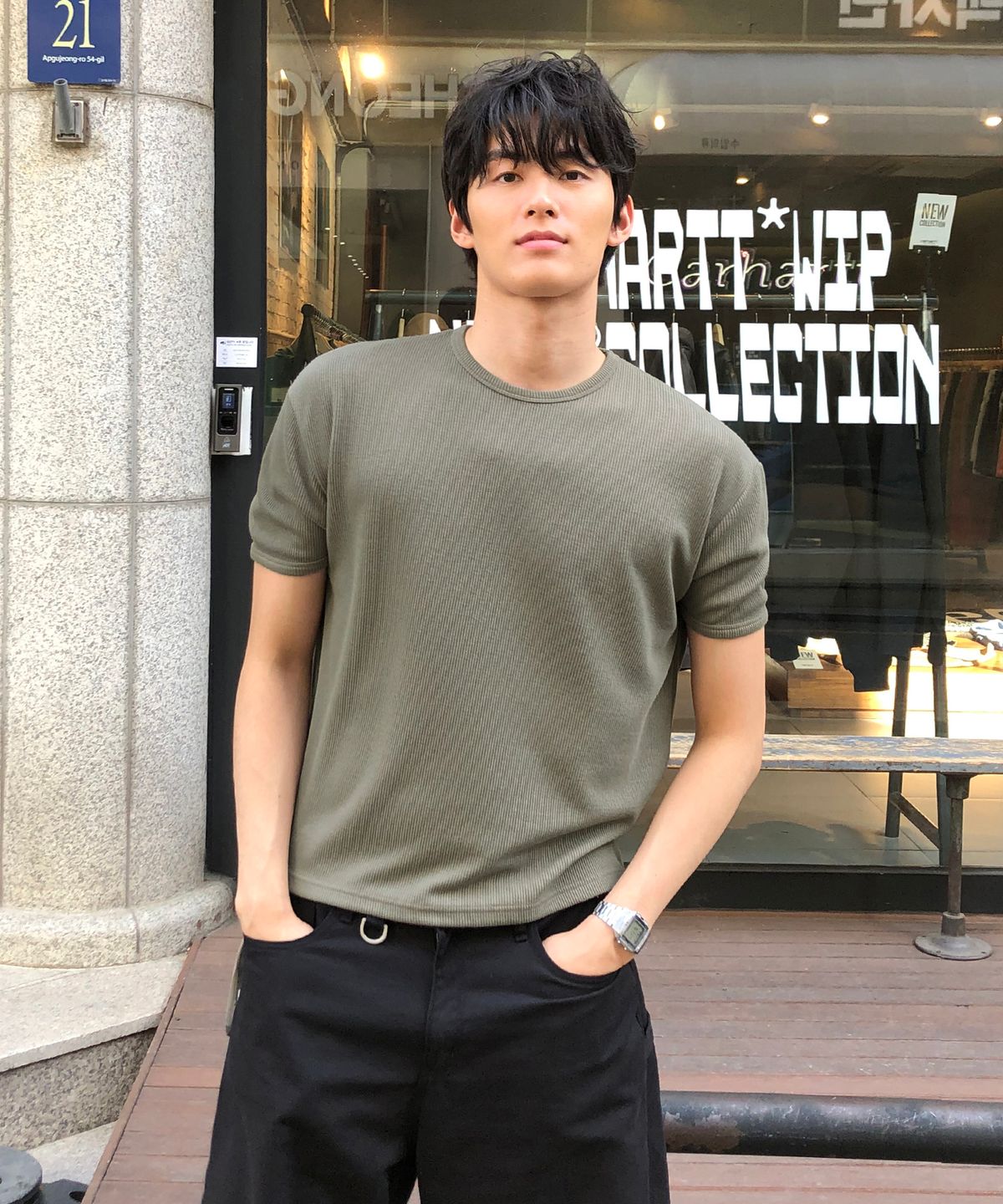 데이(THEY) 크롭 골지 반팔 티셔츠_5COLOR