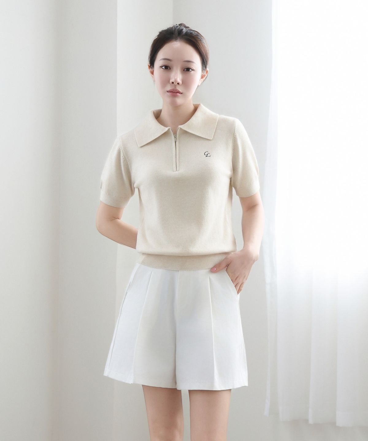 클레이스(CLACE) 집업 반팔 니트_네이비