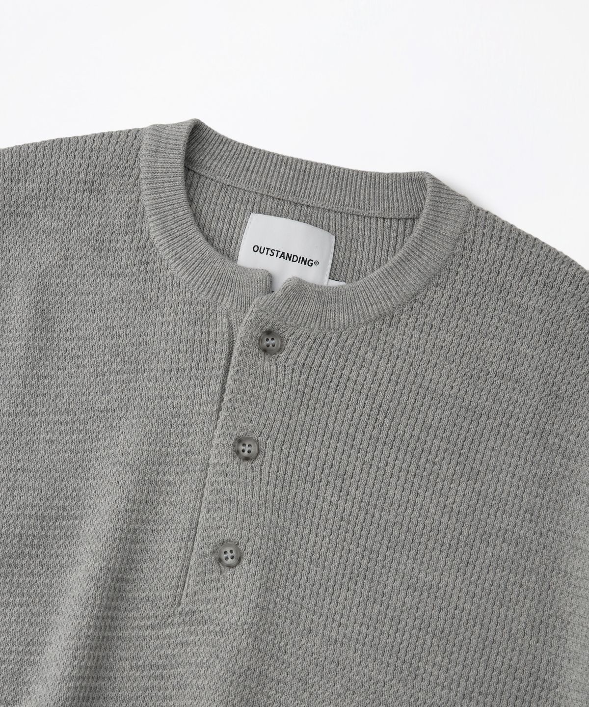 아웃스탠딩(OUTSTANDING) HS HENLEY NECK KNIT_MELANGE GRAY
