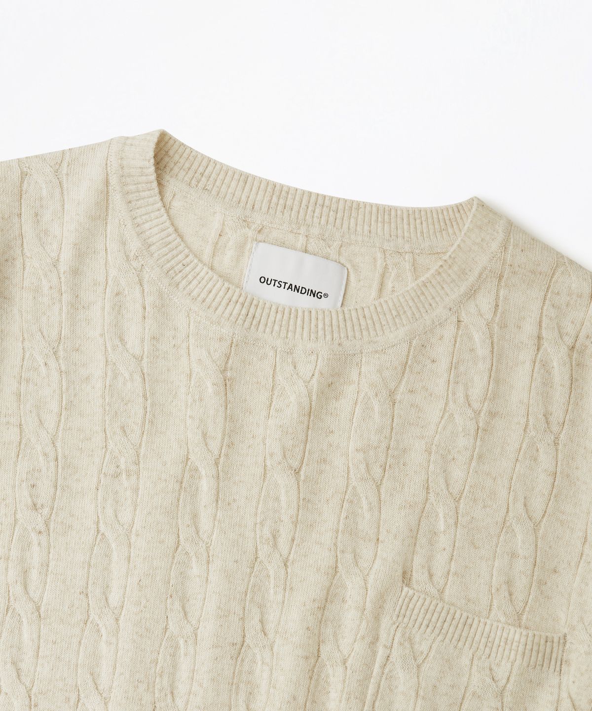 아웃스탠딩(OUTSTANDING) HS LINEN CREW NECK CABLE KNIT_ECRU