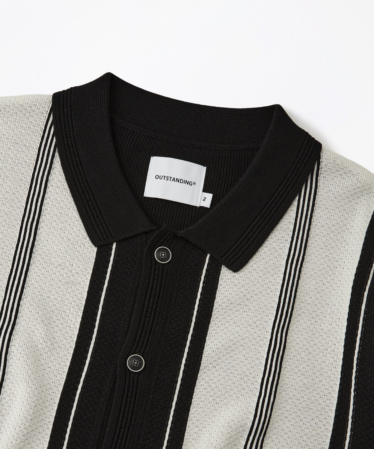 아웃스탠딩(OUTSTANDING) HS STRIPE COLLAR KNIT CARDIGAN_BLACK/IVORY