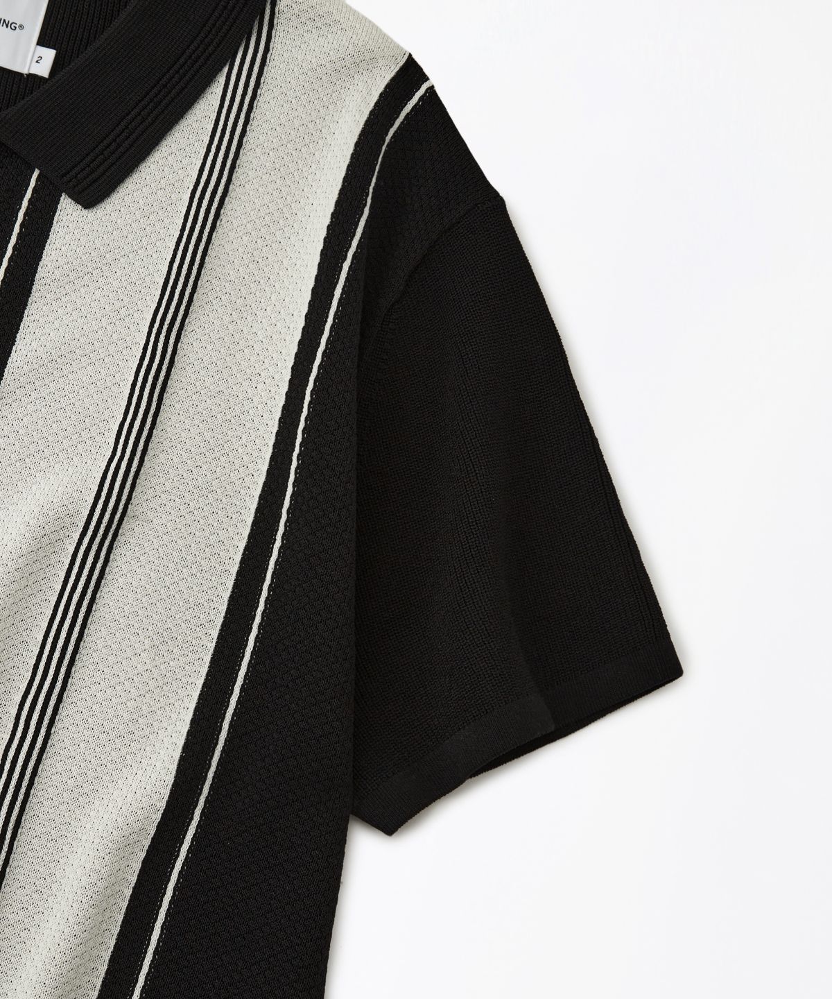 아웃스탠딩(OUTSTANDING) HS STRIPE COLLAR KNIT CARDIGAN_BLACK/IVORY