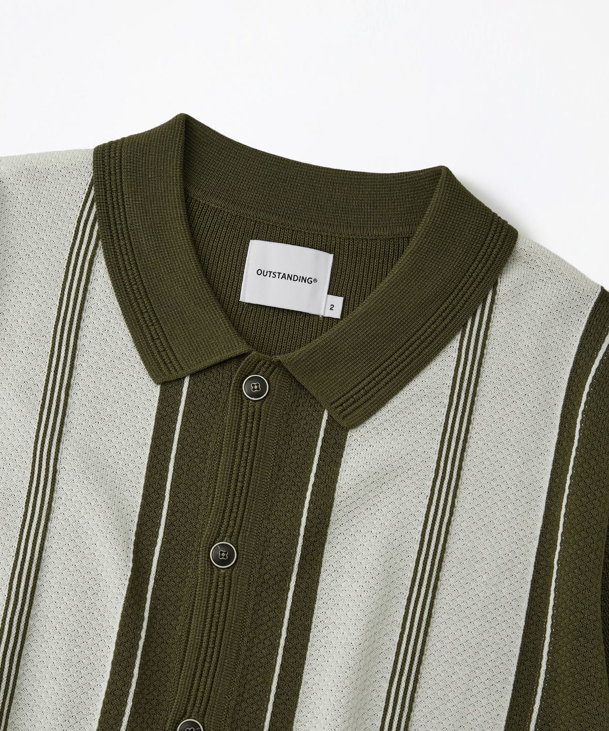 아웃스탠딩(OUTSTANDING) HS STRIPE COLLAR KNIT CARDIGAN_OLIVE/IVORY
