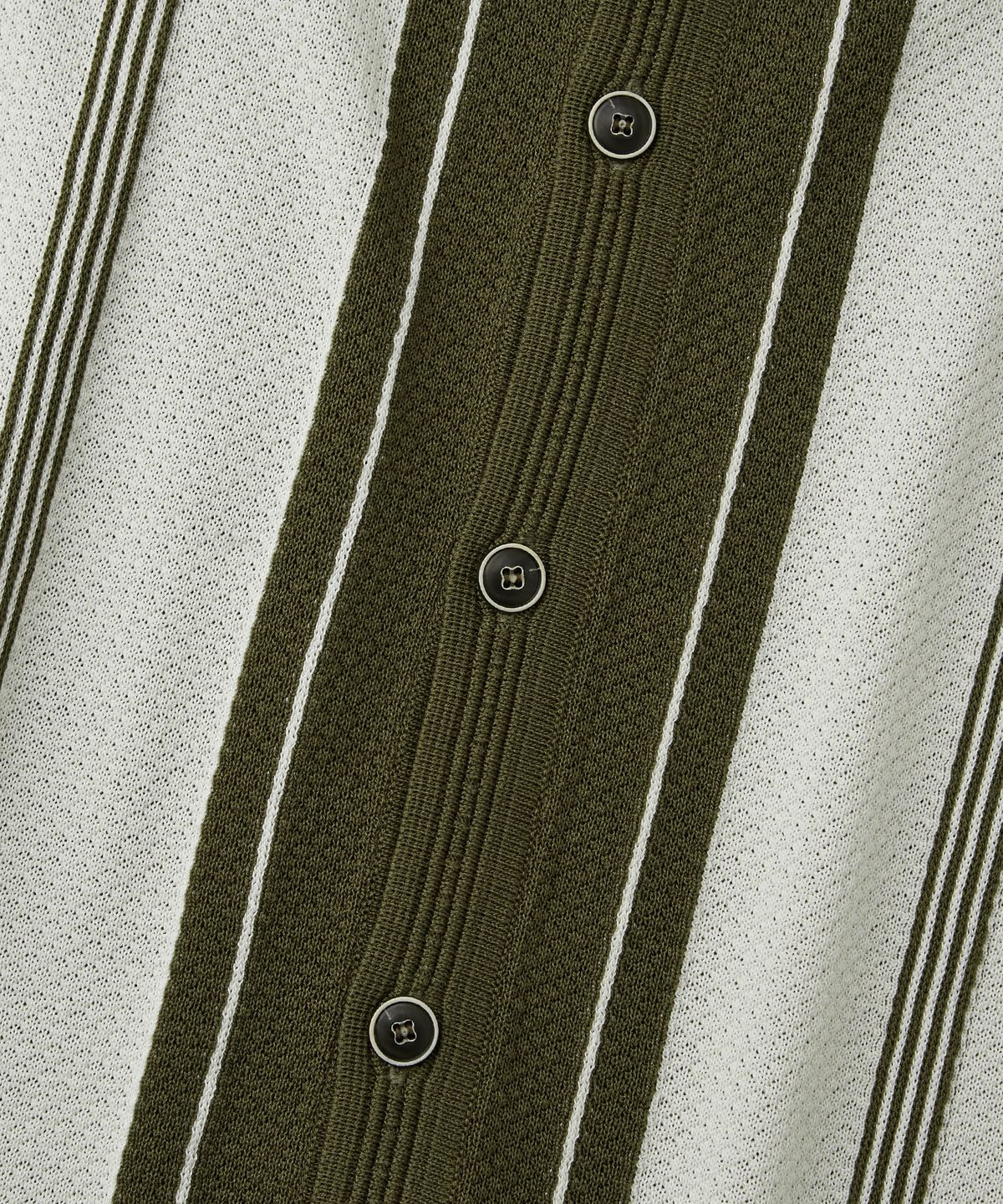 아웃스탠딩(OUTSTANDING) HS STRIPE COLLAR KNIT CARDIGAN_OLIVE/IVORY