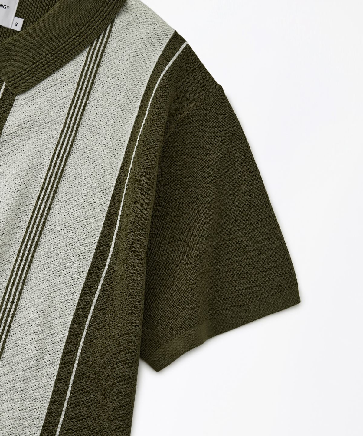 아웃스탠딩(OUTSTANDING) HS STRIPE COLLAR KNIT CARDIGAN_OLIVE/IVORY