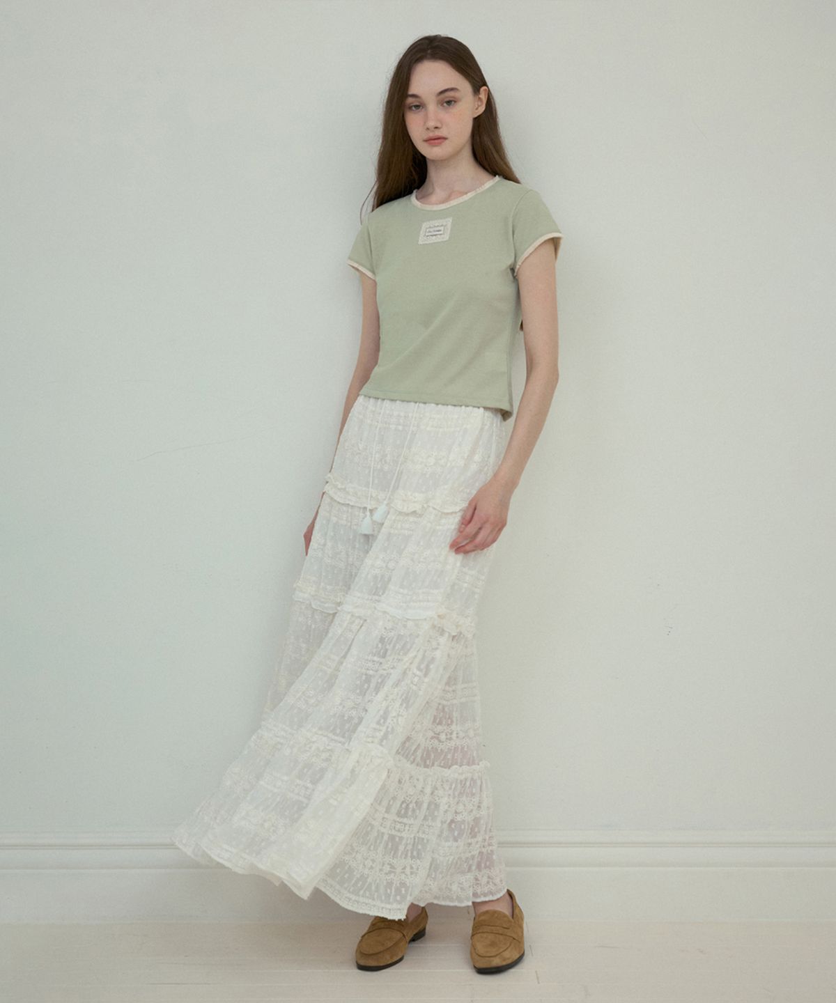 아우어노스텔지아(OURNOSTALGIA) Lace shirring cancan skirt_White(O25-SK06)