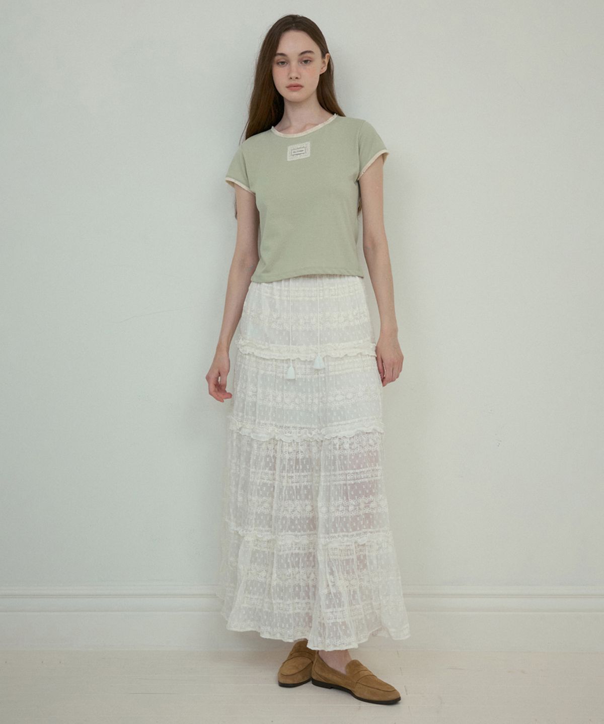 아우어노스텔지아(OURNOSTALGIA) Lace shirring cancan skirt_White(O25-SK06)