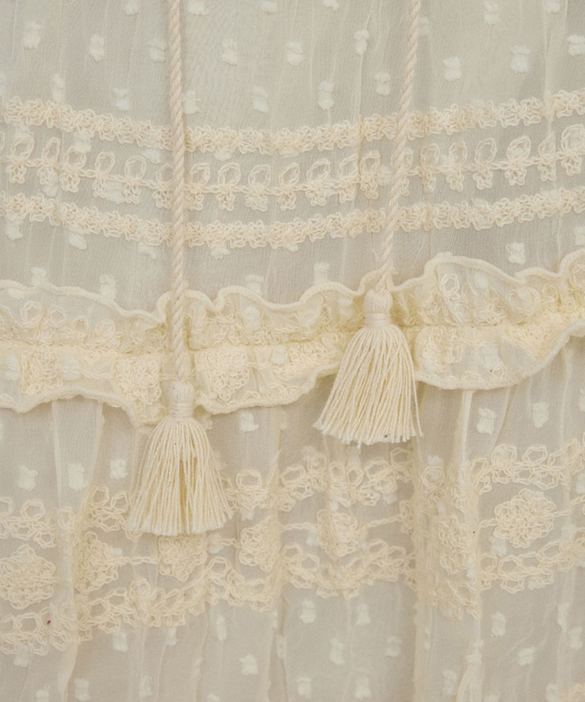 아우어노스텔지아(OURNOSTALGIA) Lace shirring cancan skirt_Cream(O25-SK06)