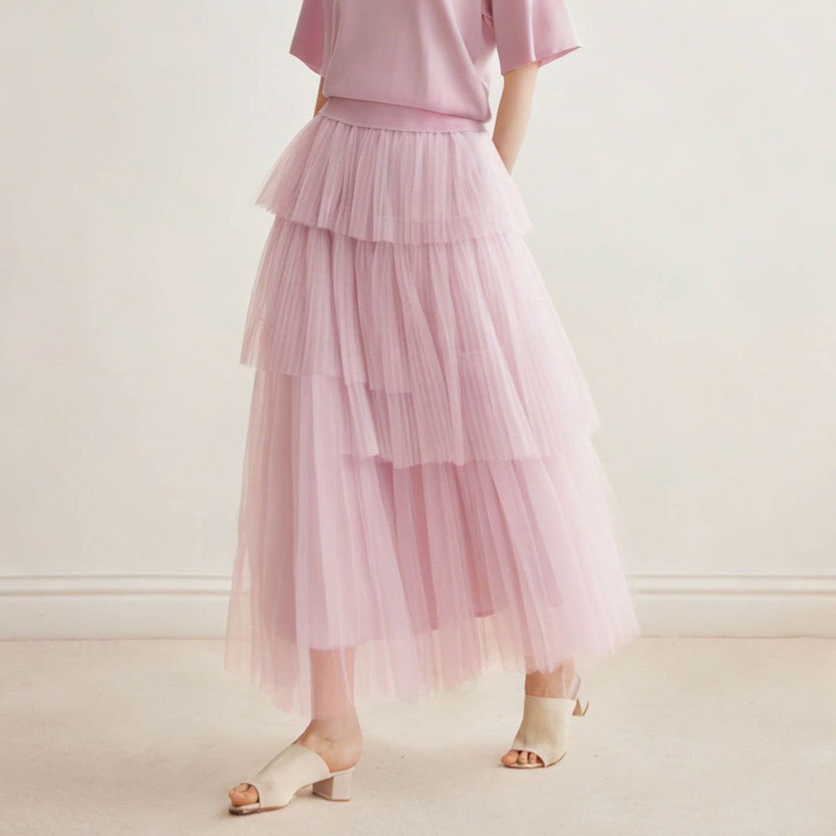 와이와이아이엠(YYIAM) YY_Pleated mesh cake skirt_2color