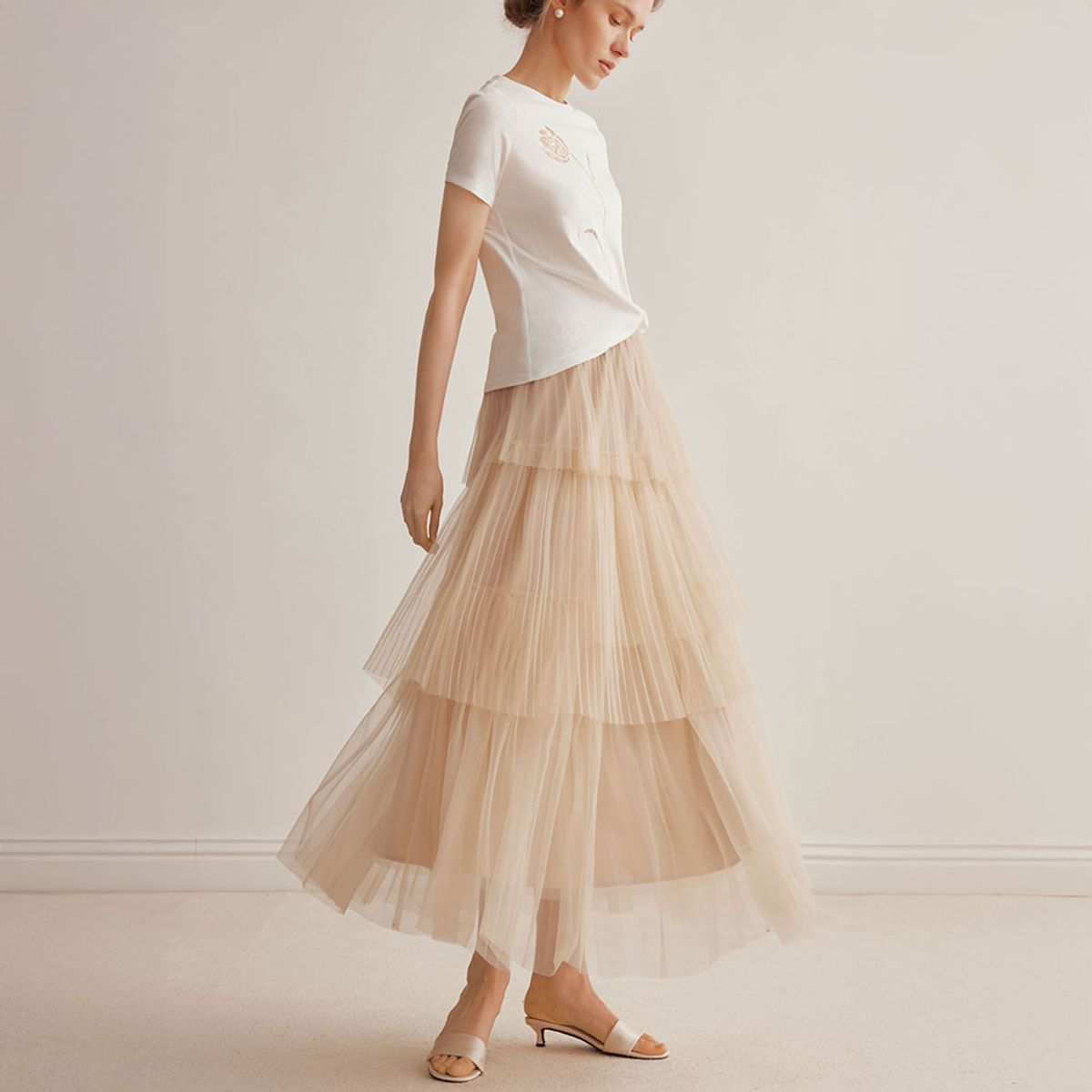 와이와이아이엠(YYIAM) YY_Pleated mesh cake skirt_2color