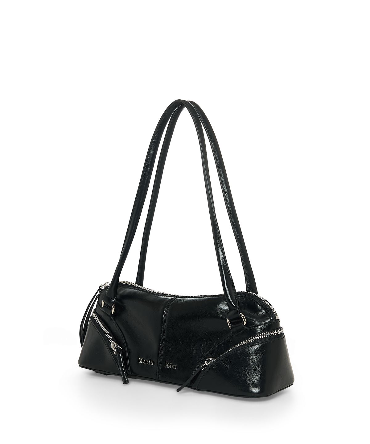 마뗑킴(MATIN KIM) CURVE ZIP BAGUETTE BAG IN BLACK