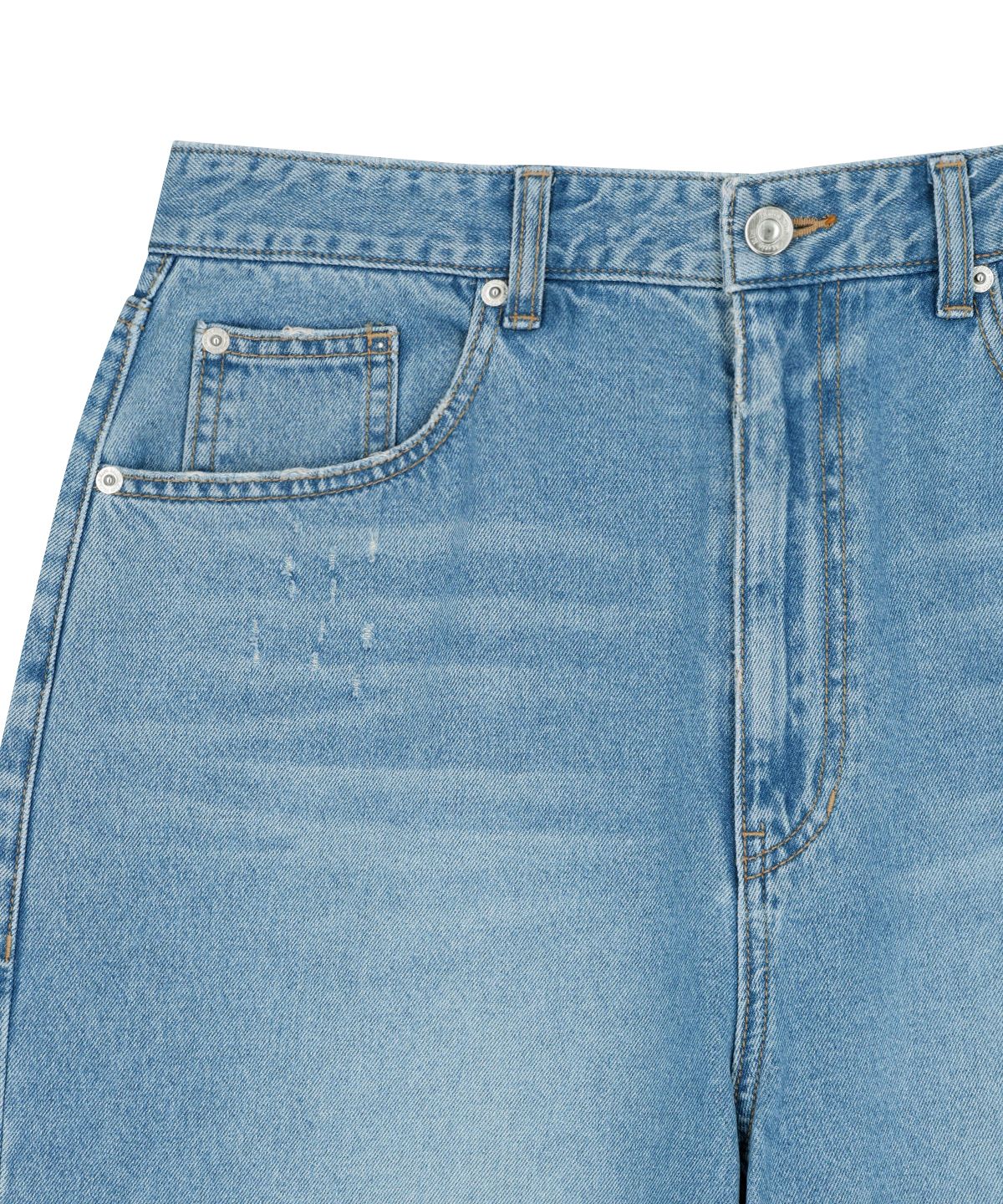 마뗑킴(MATIN KIM) DISTRESSED DENIM PANTS FOR MEN IN BLUE