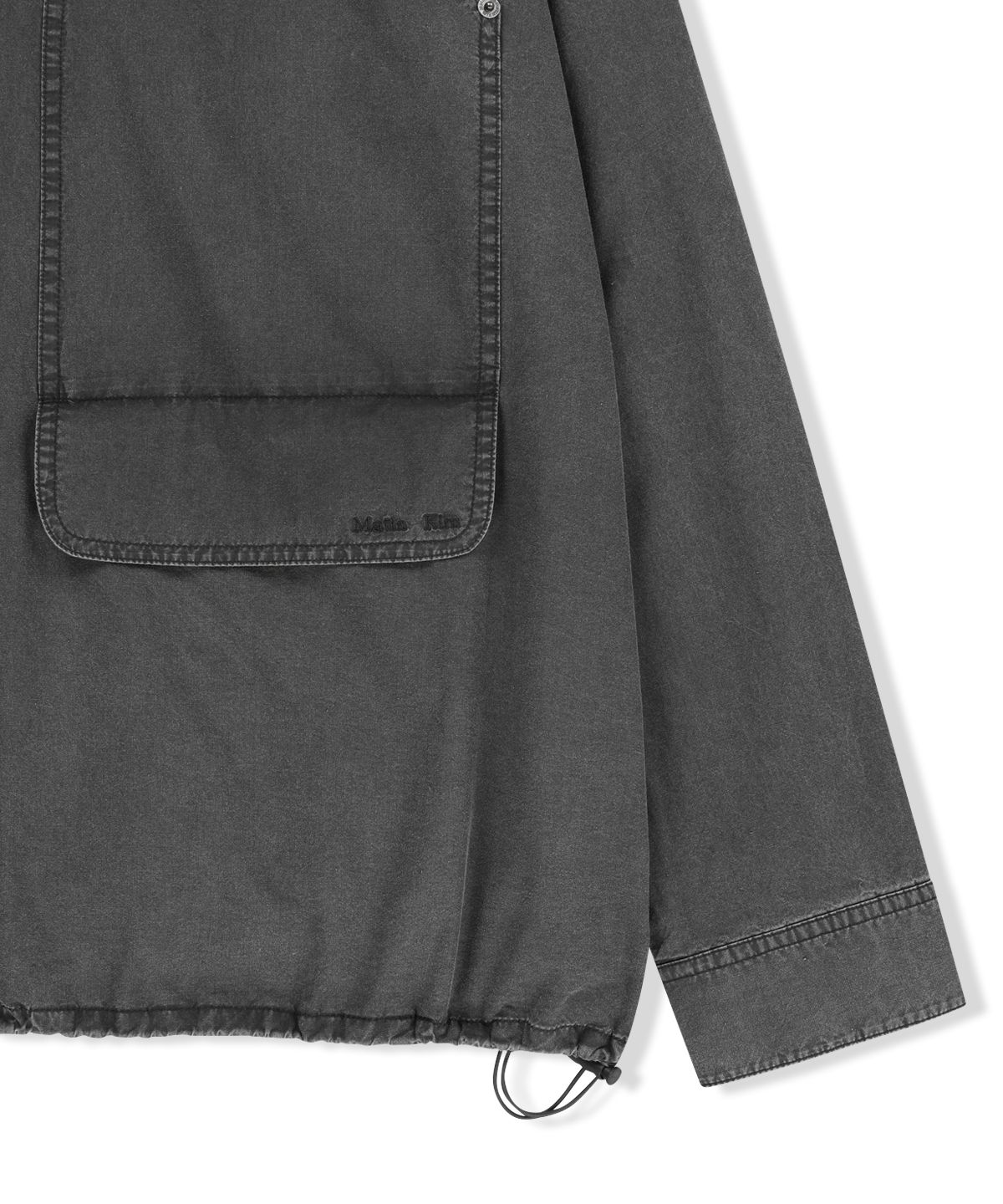 마뗑킴(MATIN KIM) WASHED COTTON DRAWSTRING SHIRT IN CHARCOAL