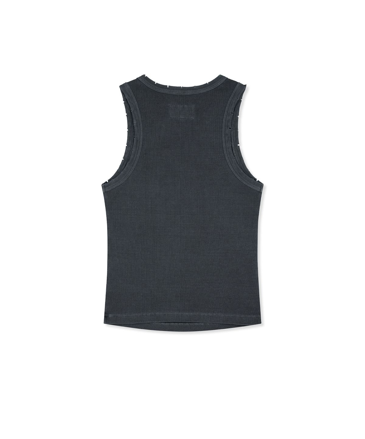 마뗑킴(MATIN KIM) DISTRESSED SLEEVELESS LOGO TOP IN CHARCOAL