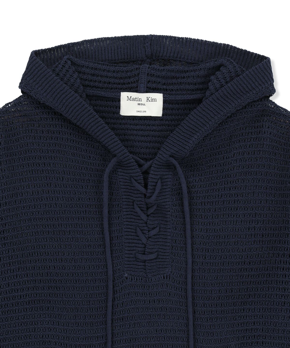 마뗑킴(MATIN KIM) OVERSIZED MESH KNIT HOODIE IN NAVY