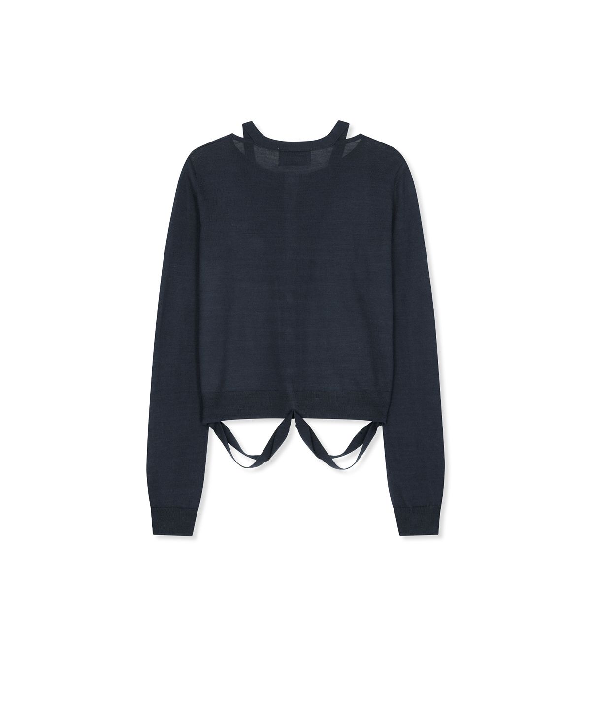 마뗑킴(MATIN KIM) STRING DETAIL KNIT CARDIGAN IN DARK NAVY