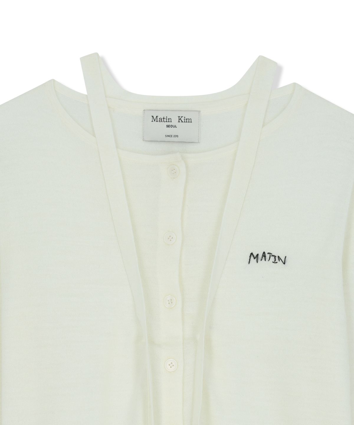 마뗑킴(MATIN KIM) STRING DETAIL KNIT CARDIGAN IN CREAM