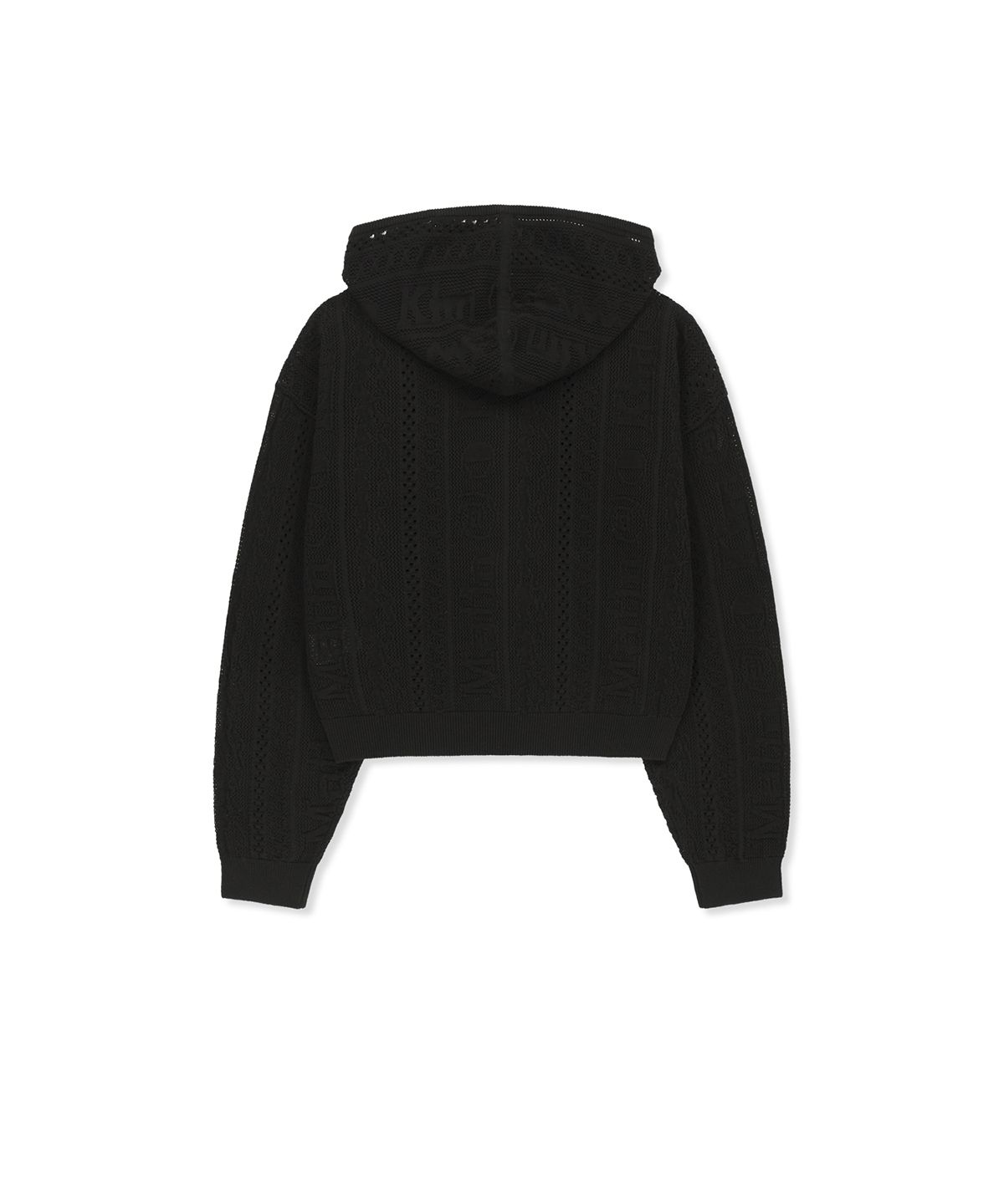 마뗑킴(MATIN KIM) MESH LOGO KNIT HOODY ZIP UP IN BLACK