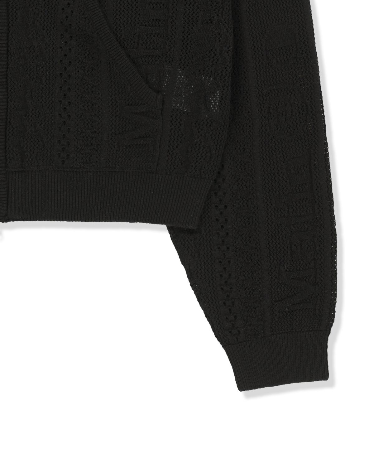 마뗑킴(MATIN KIM) MESH LOGO KNIT HOODY ZIP UP IN BLACK